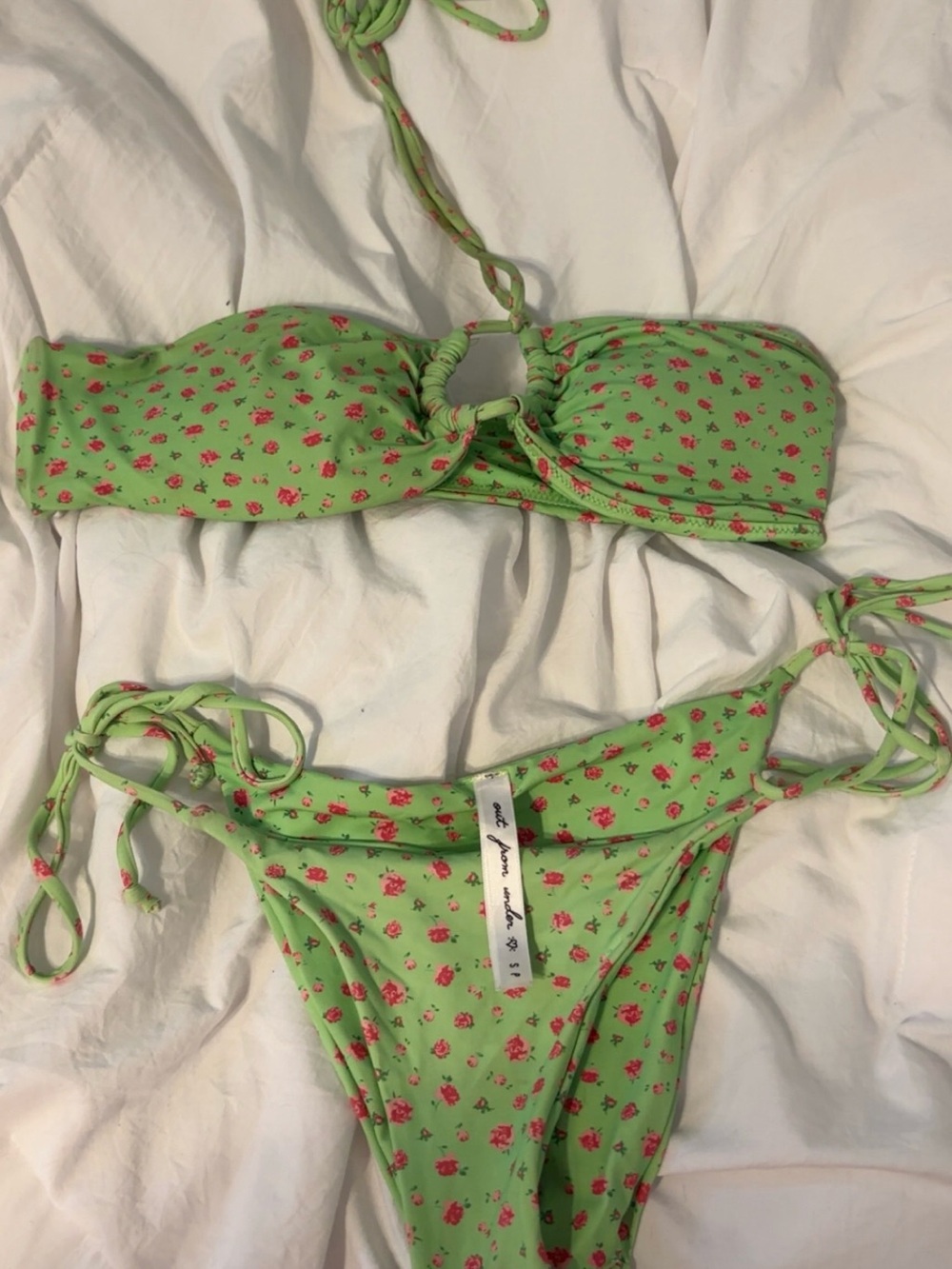 Urban Outfitters Lime Green Bikini with Pink Floral Print